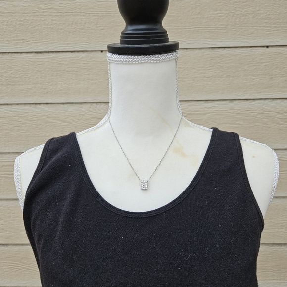 silver tone chain necklace with crystal box pendant - Picture 1 of 3